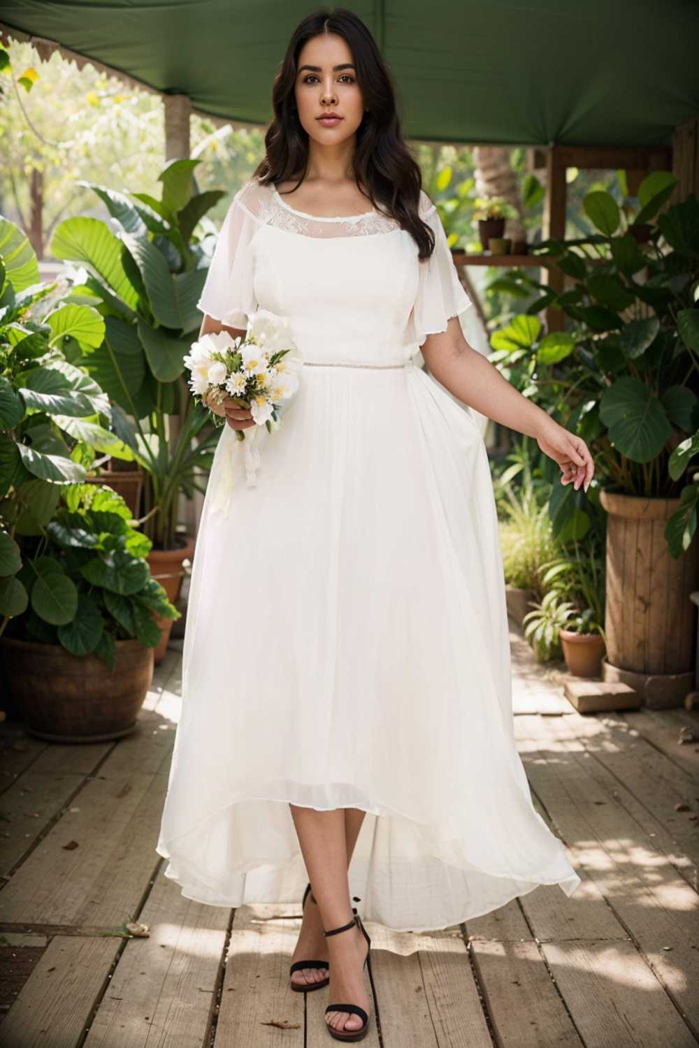 elegant boat neck a line midi dress for plus size women