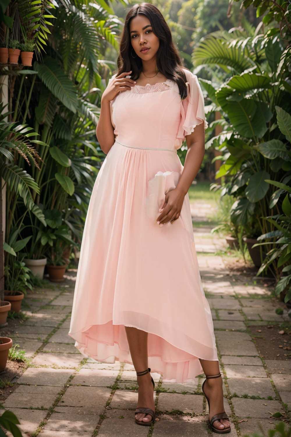 elegant boat neck a line midi dress for plus size women