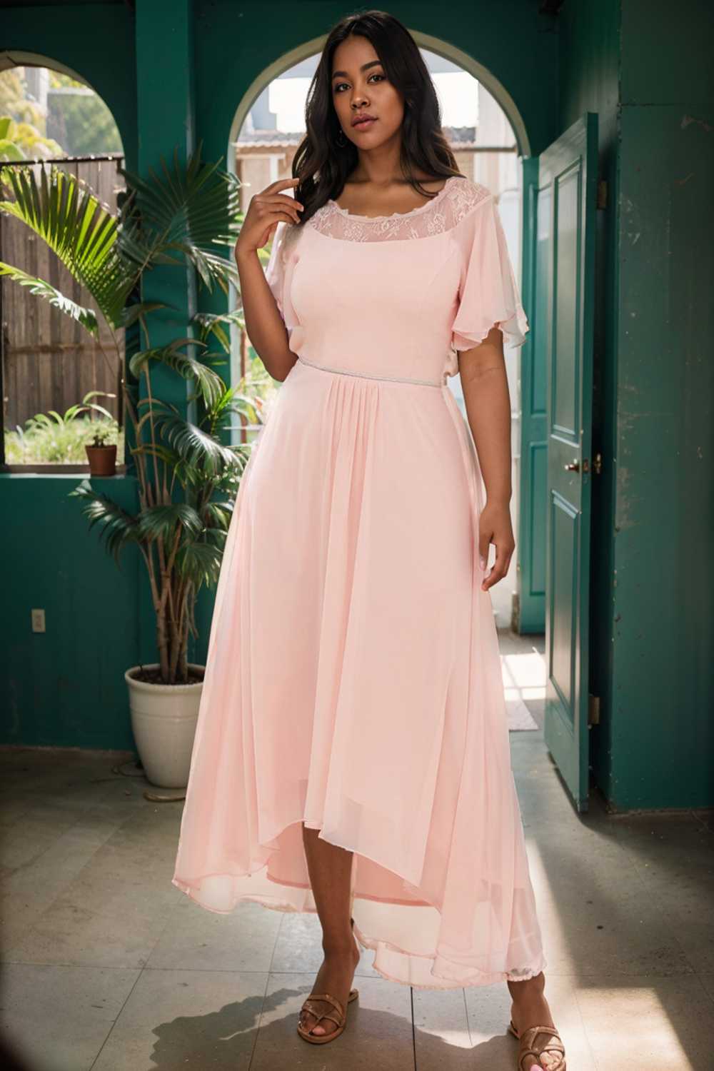 elegant boat neck a line midi dress for plus size women