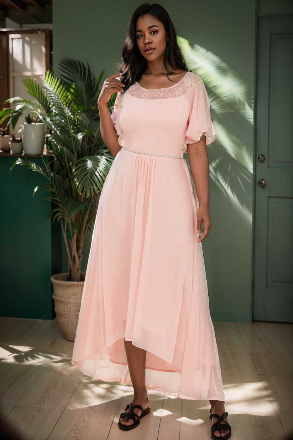 elegant boat neck a line midi dress for plus size women