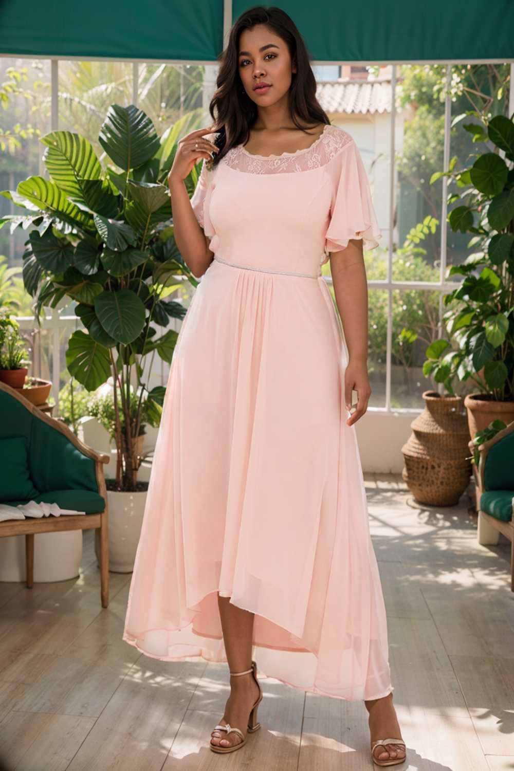 elegant boat neck a line midi dress for plus size women