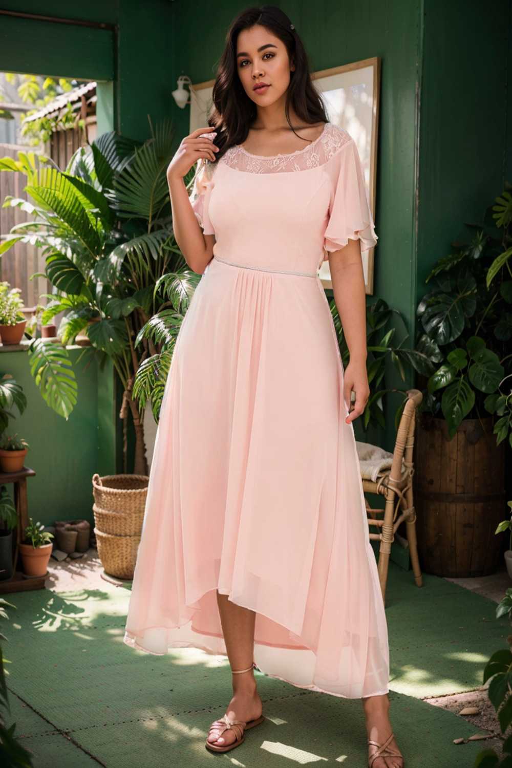 elegant boat neck a line midi dress for plus size women