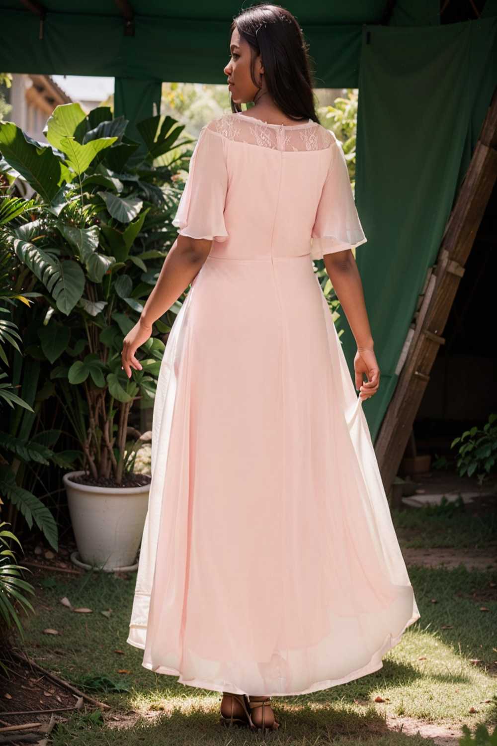 elegant boat neck a line midi dress for plus size women
