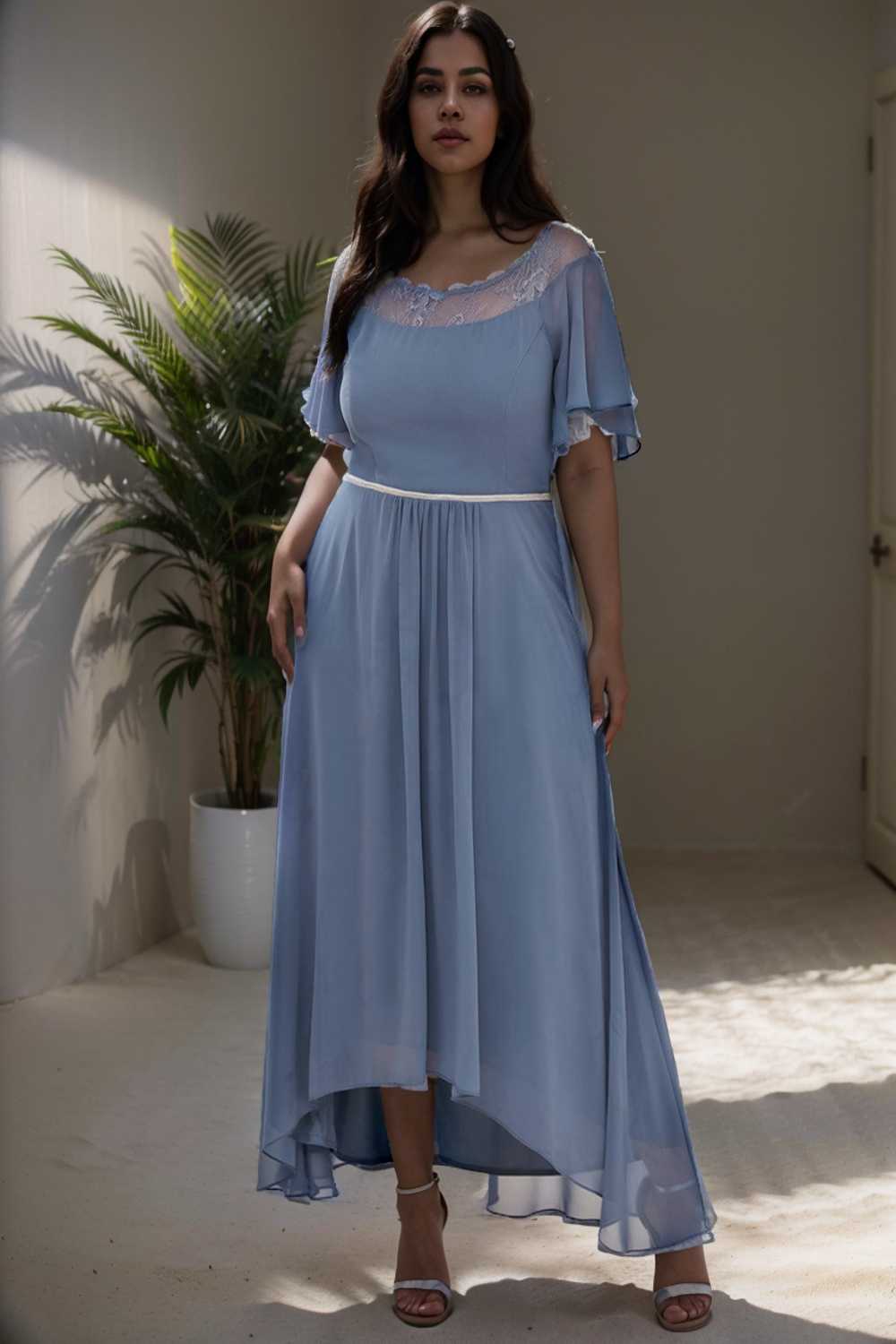 elegant boat neck a line midi dress for plus size women