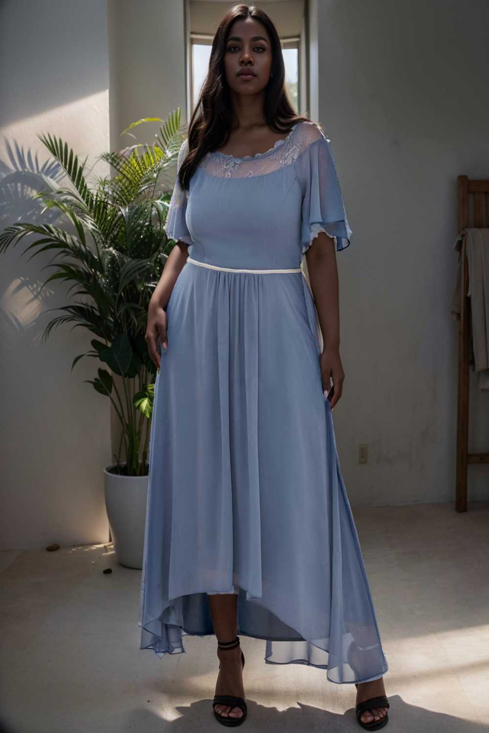 elegant boat neck a line midi dress for plus size women