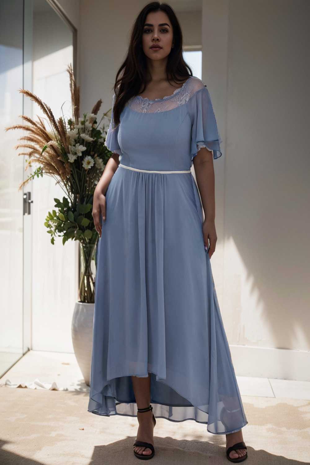 elegant boat neck a line midi dress for plus size women