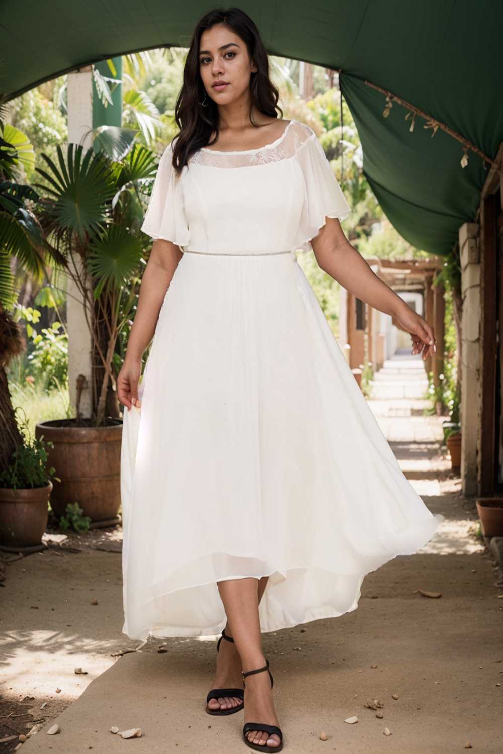 elegant boat neck a line midi dress for plus size women