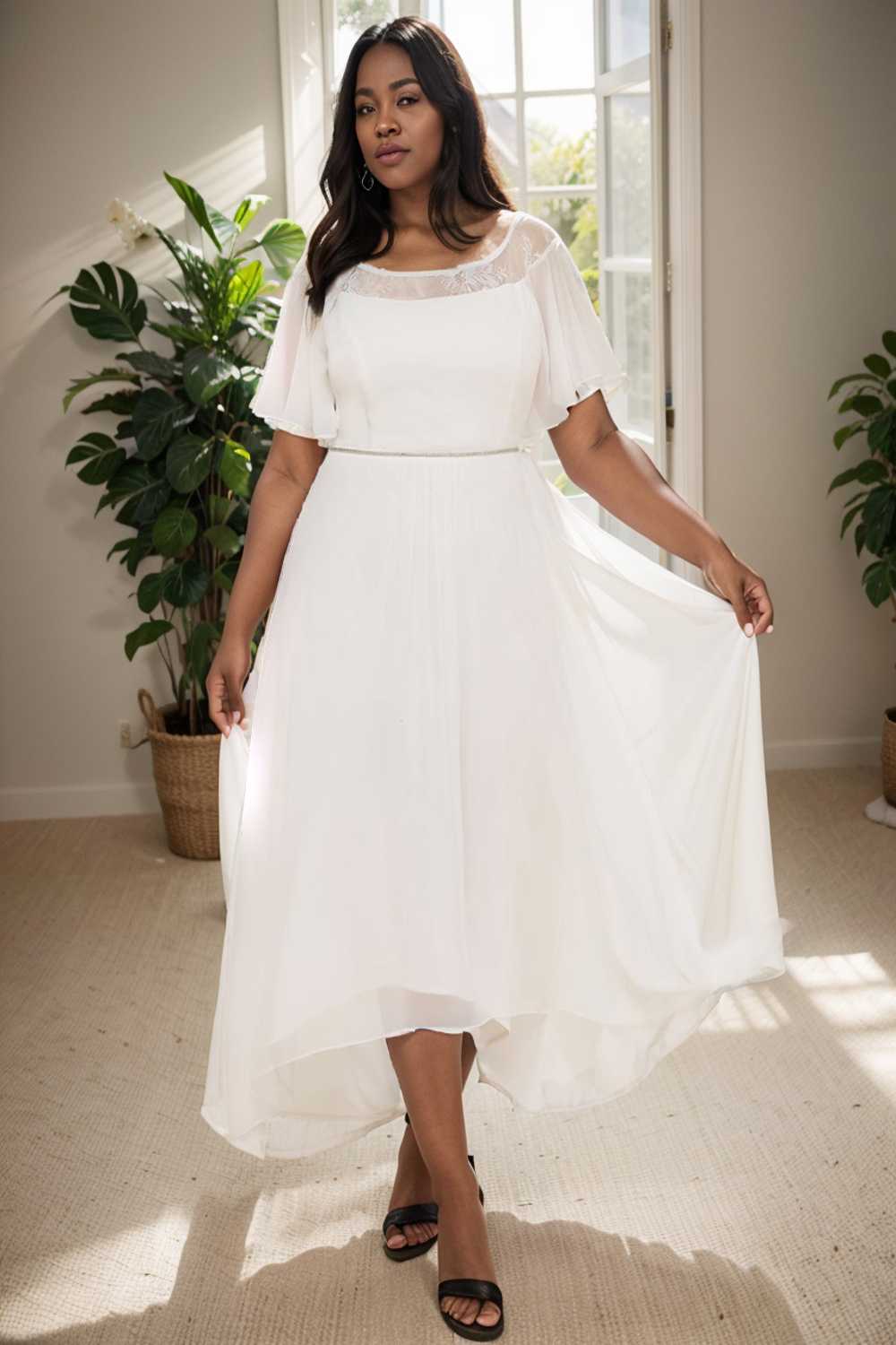 elegant boat neck a line midi dress for plus size women