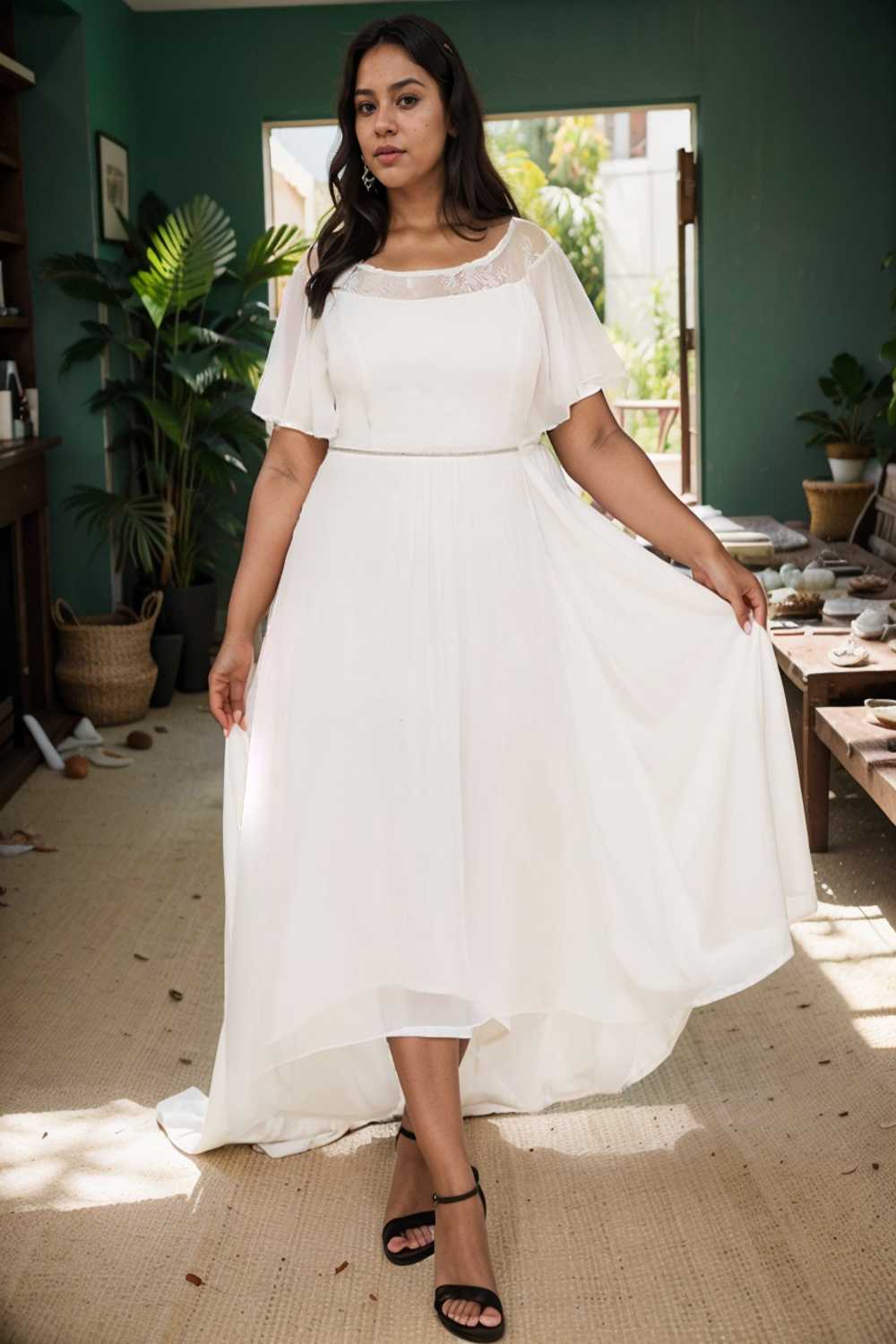 elegant boat neck a line midi dress for plus size women