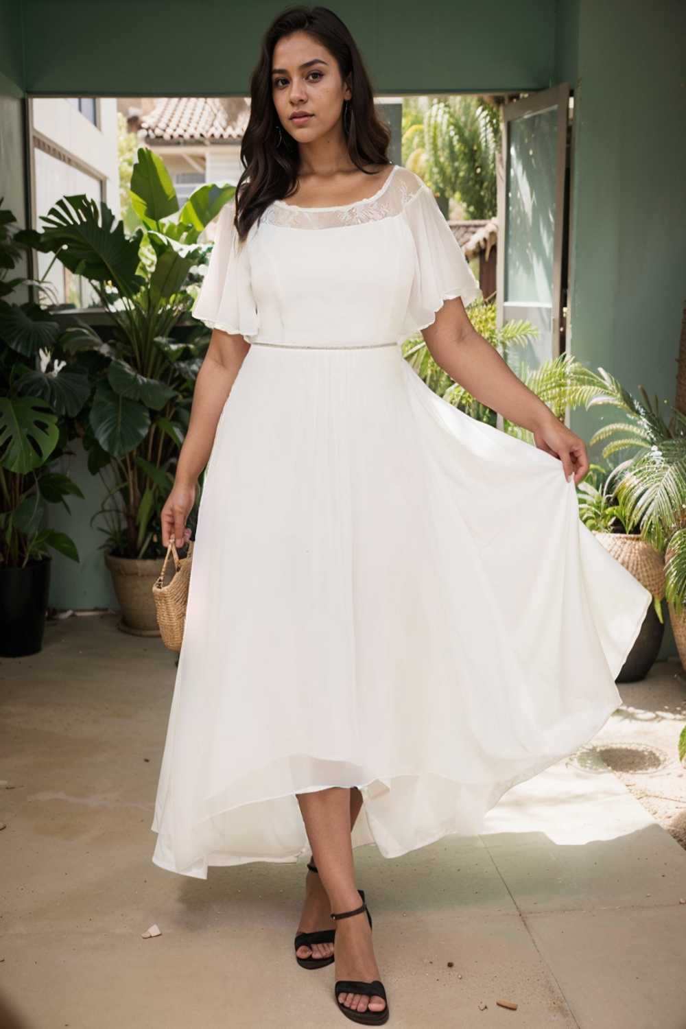 elegant boat neck a line midi dress for plus size women
