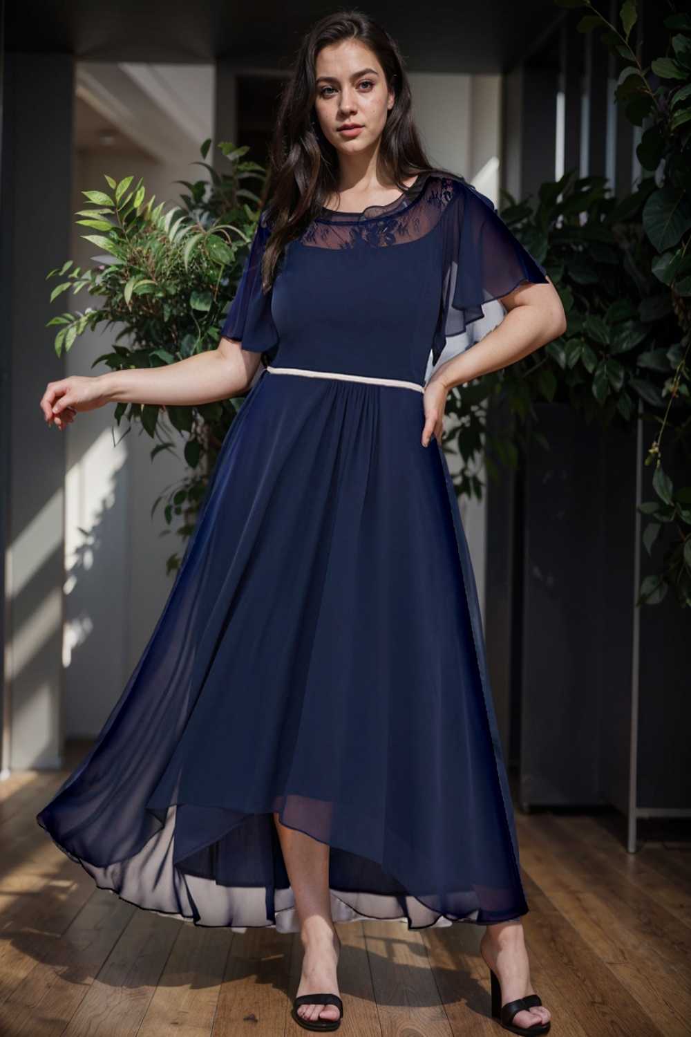 elegant boat neck a line midi dress for plus size women