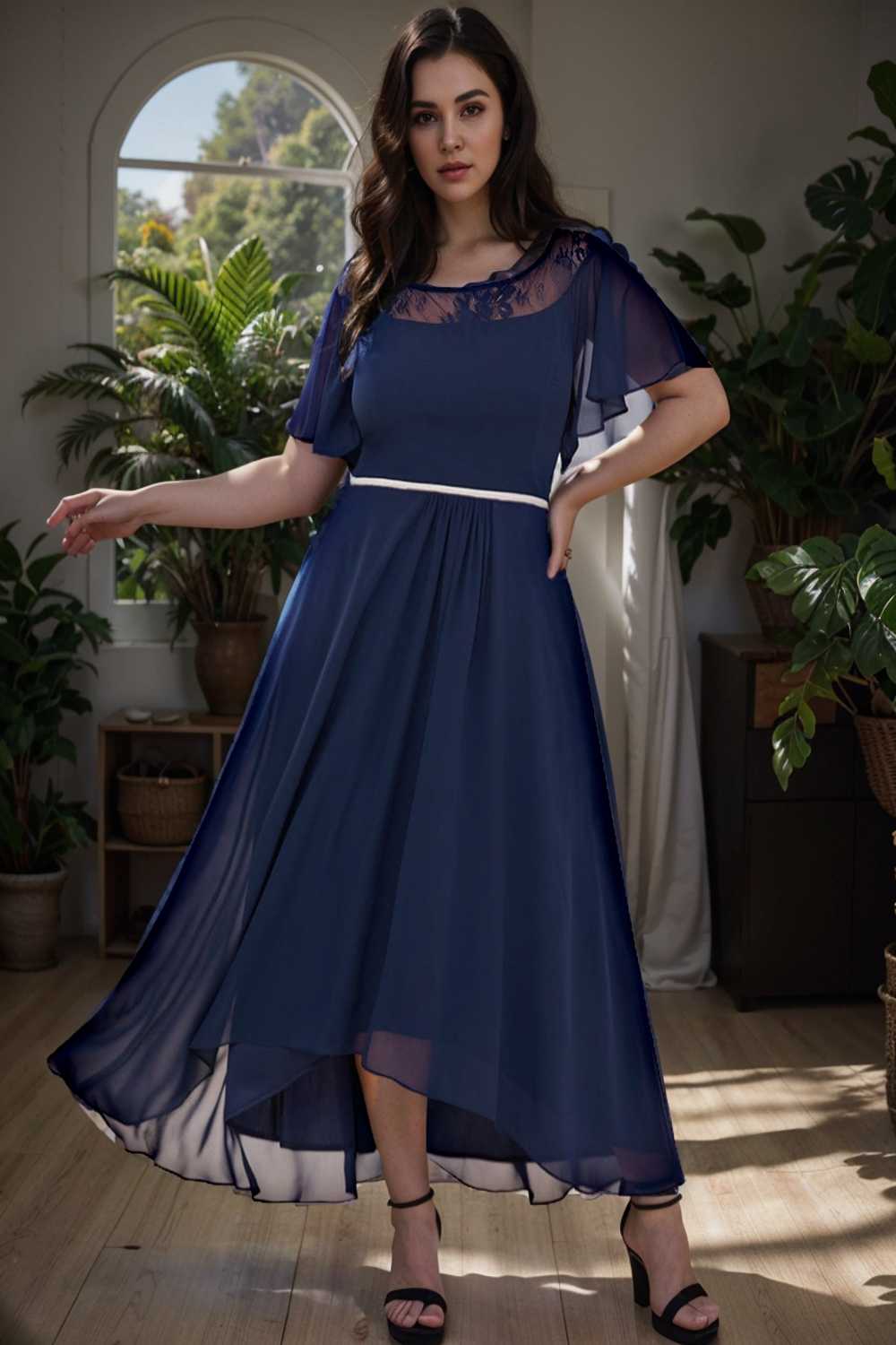 elegant boat neck a line midi dress for plus size women