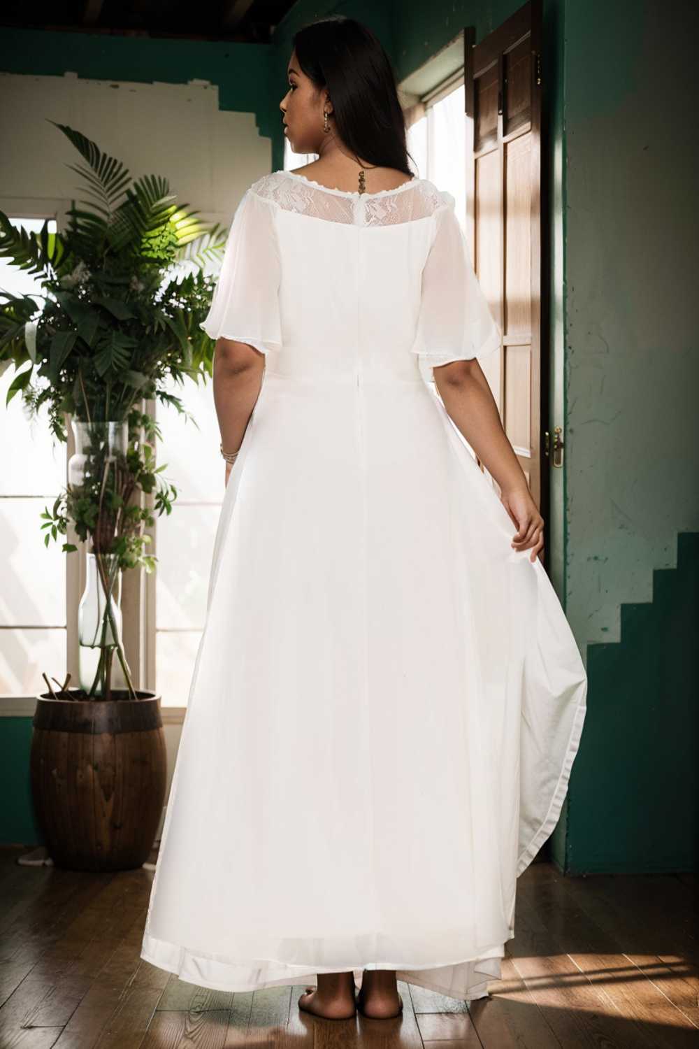 elegant boat neck a line midi dress for plus size women