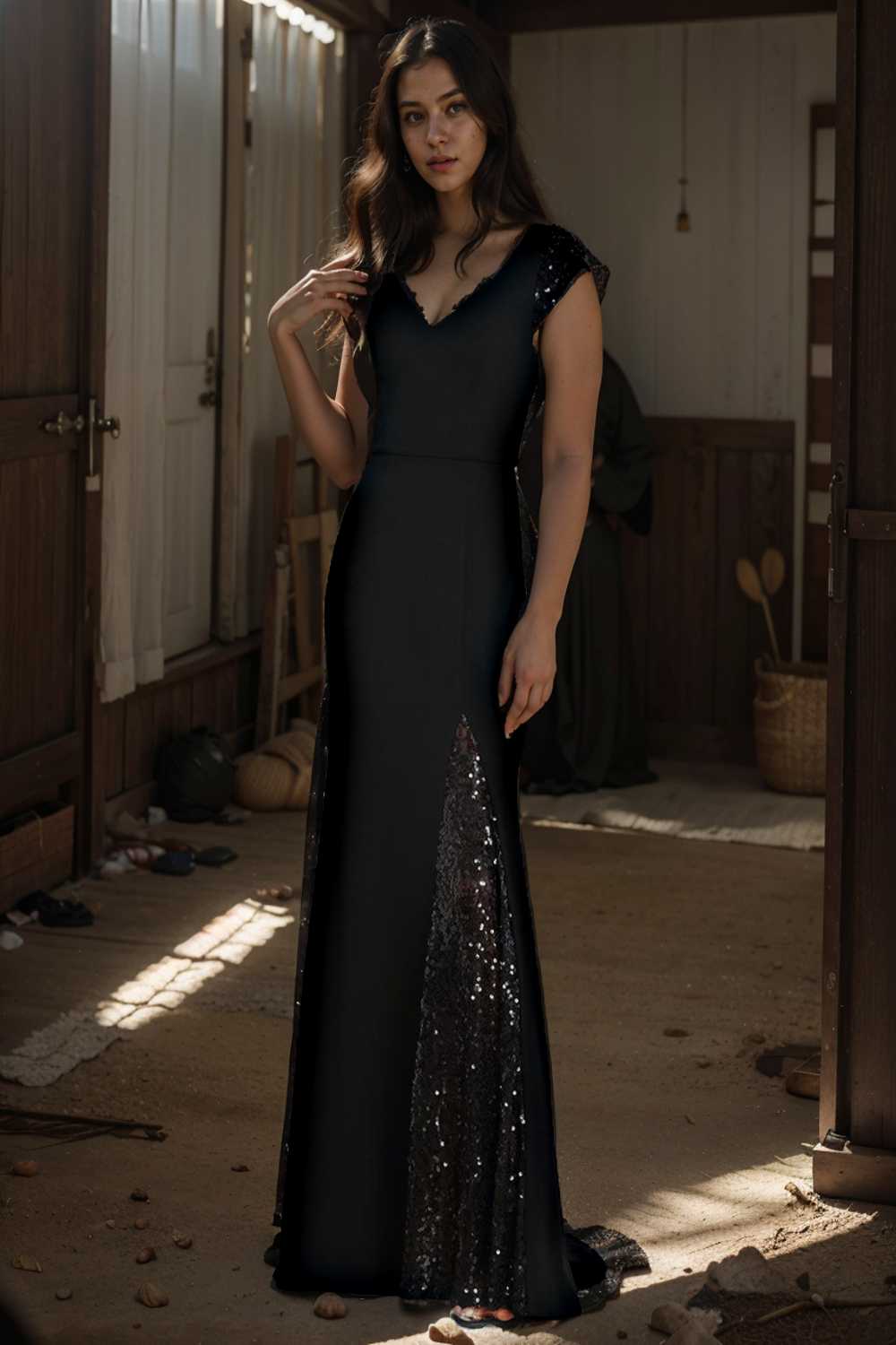 elegant sleeveless deep v neck fishtail evening gown