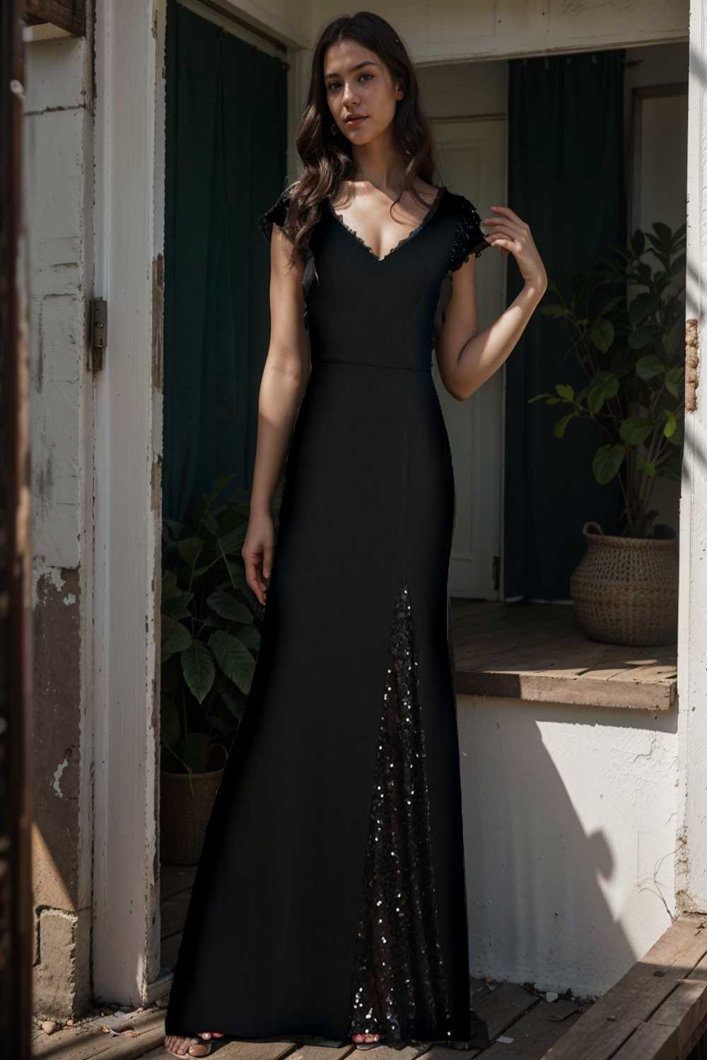 elegant sleeveless deep v neck fishtail evening gown