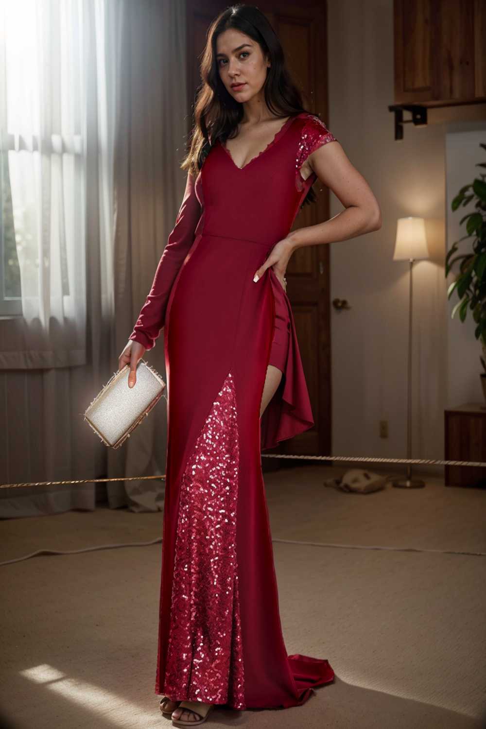 elegant sleeveless deep v neck fishtail evening gown