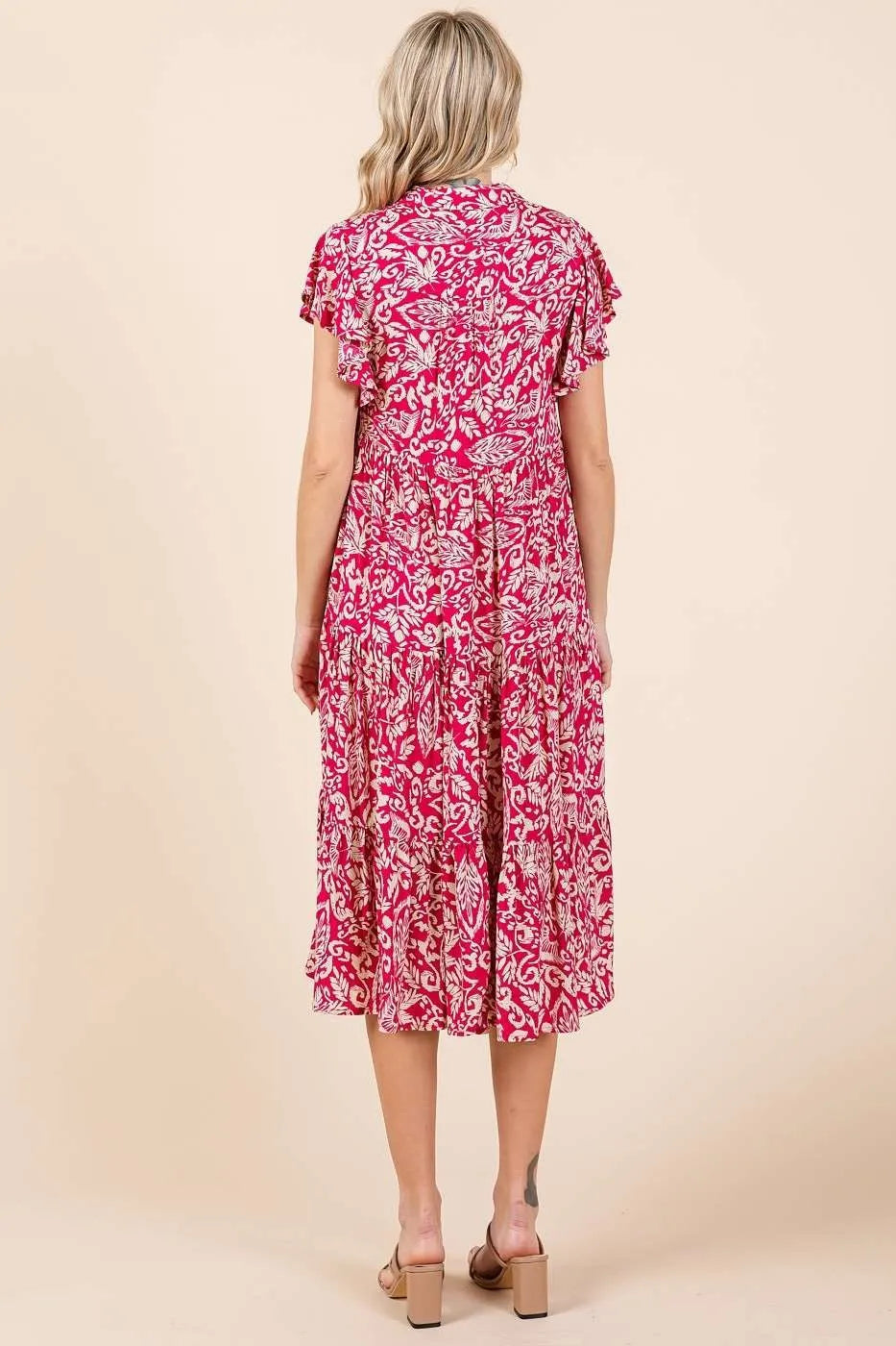 Sweet Escape Abstract Print Ruffle Tier Midi Dress