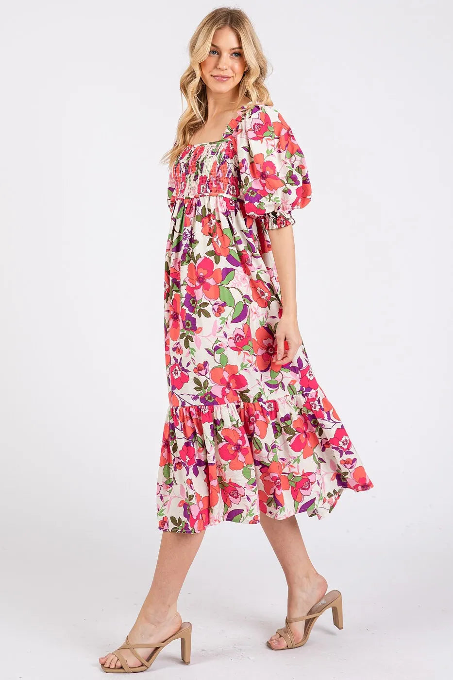 Garden Stroll Floral Smocked Midi Dress