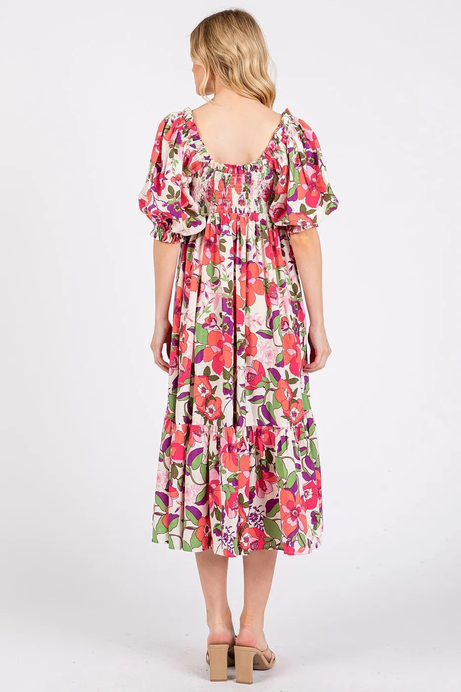 Garden Stroll Floral Smocked Midi Dress