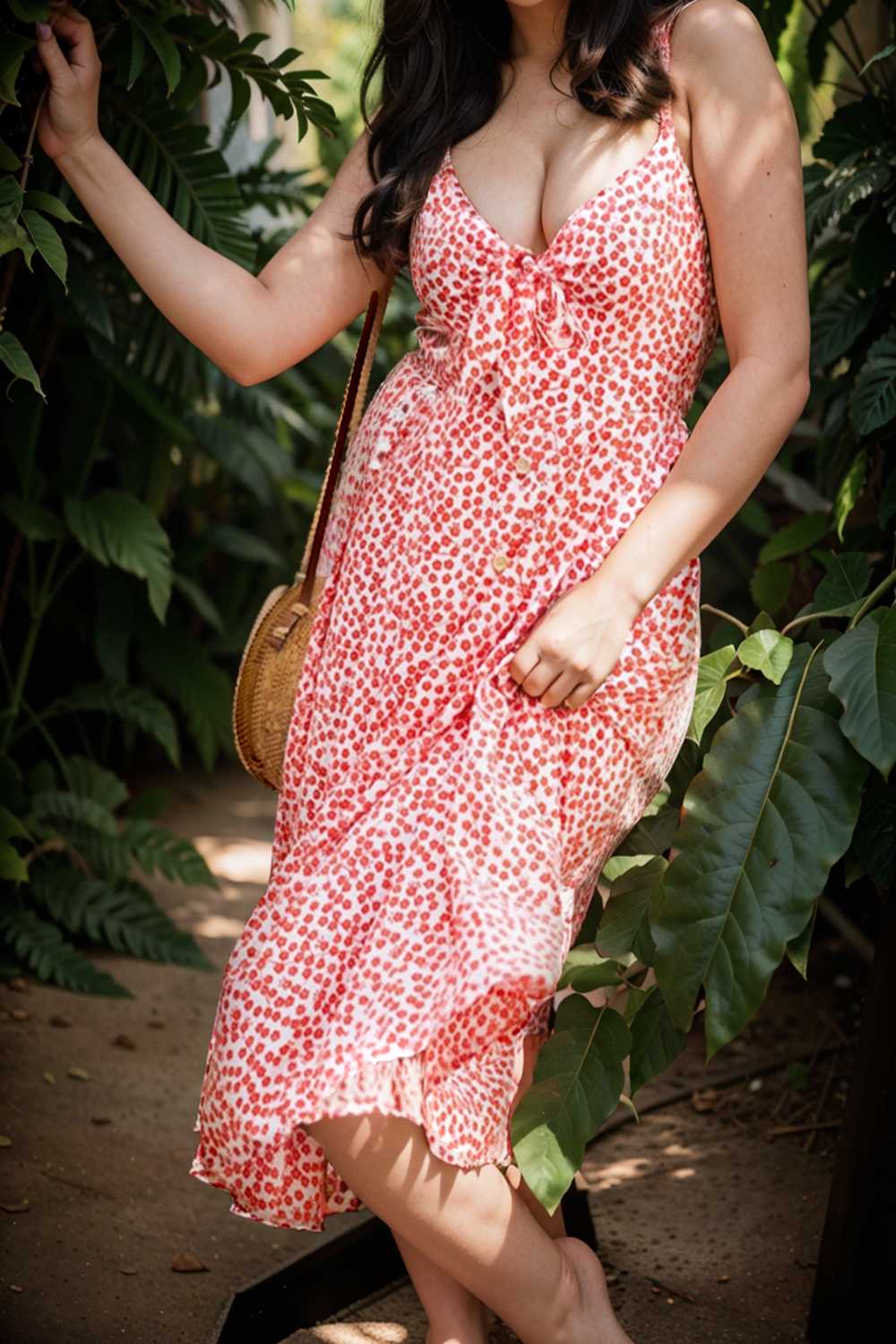 floral v neck tie spaghetti strap beach midi dress