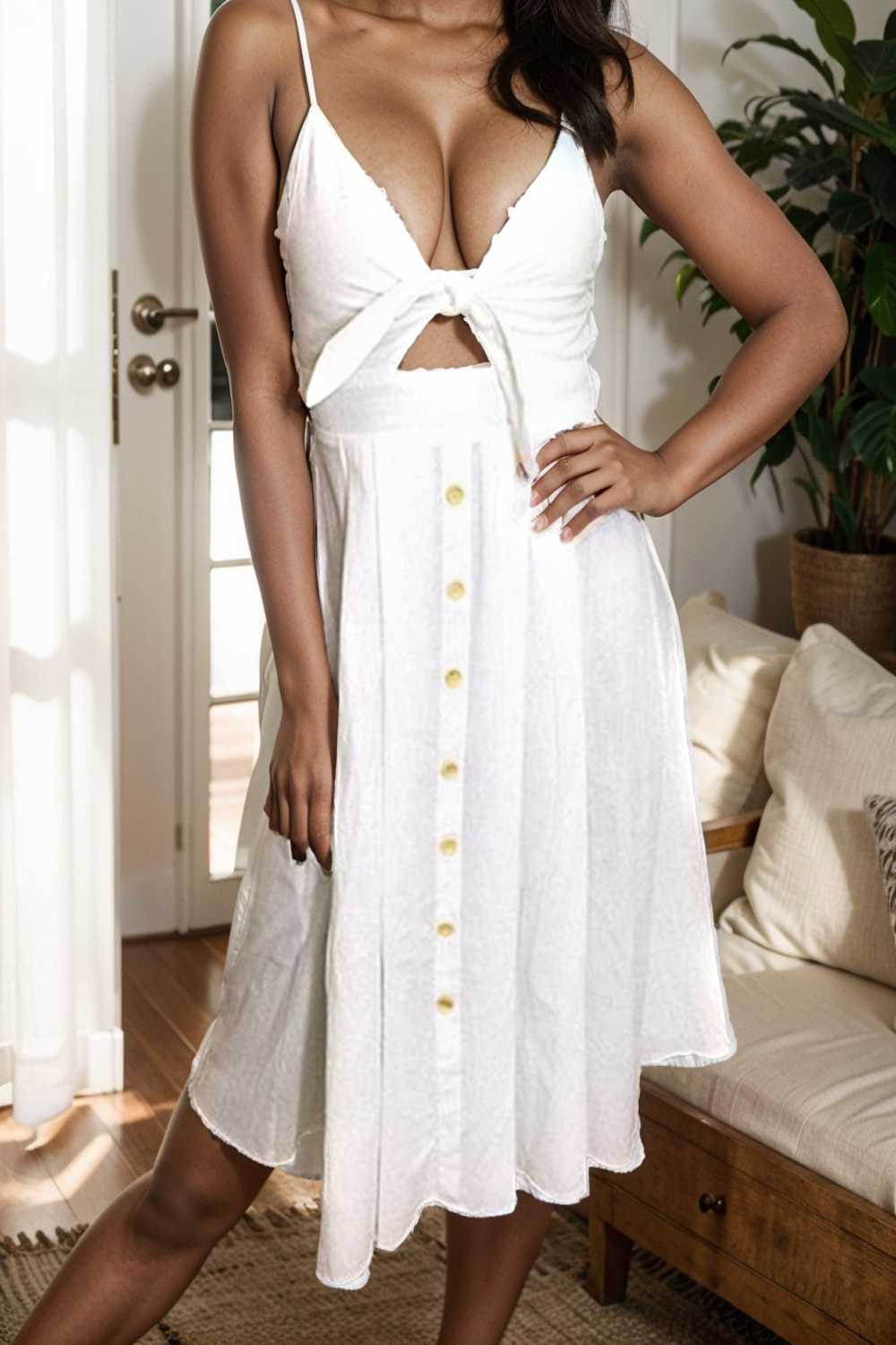 floral v neck tie spaghetti strap beach midi dress