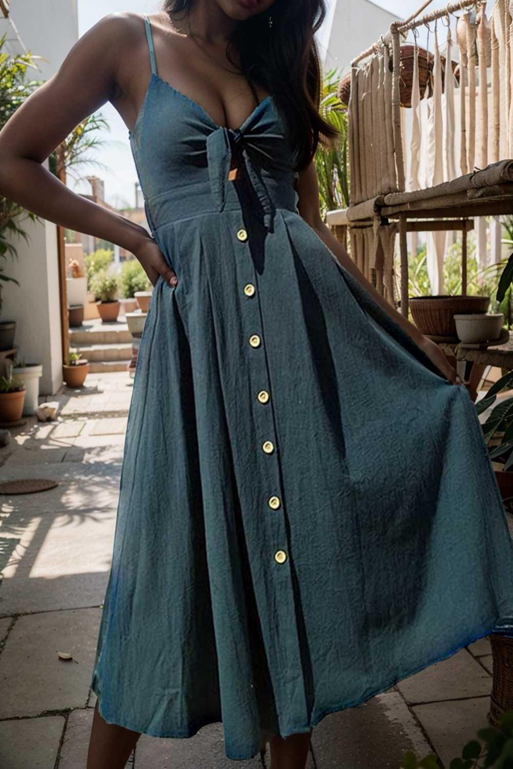 floral v neck tie spaghetti strap beach midi dress