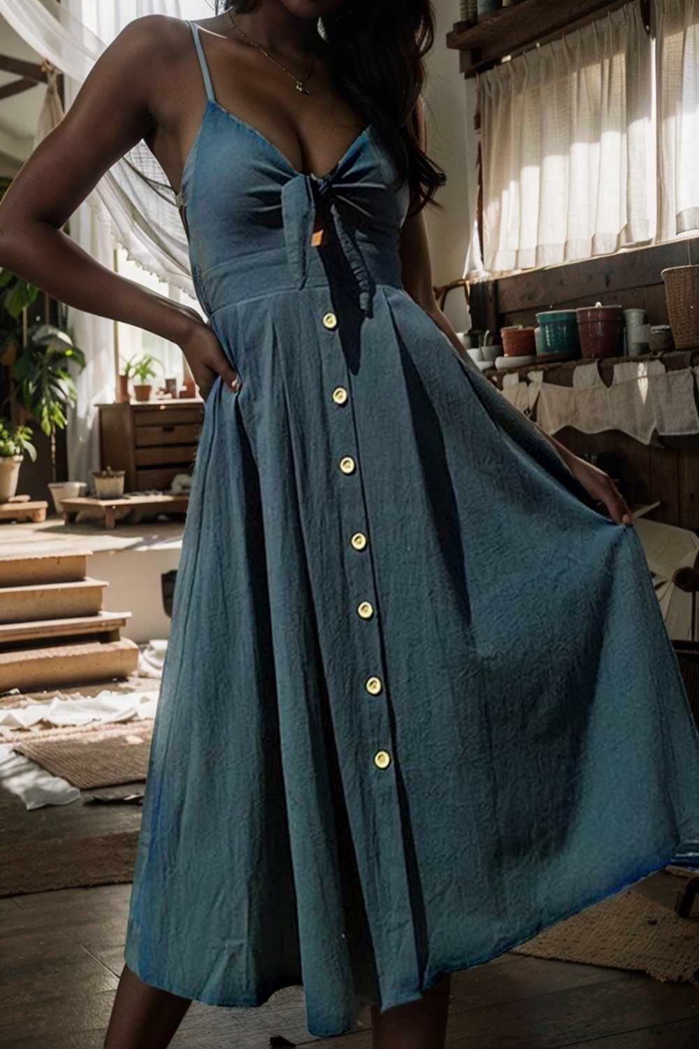 floral v neck tie spaghetti strap beach midi dress