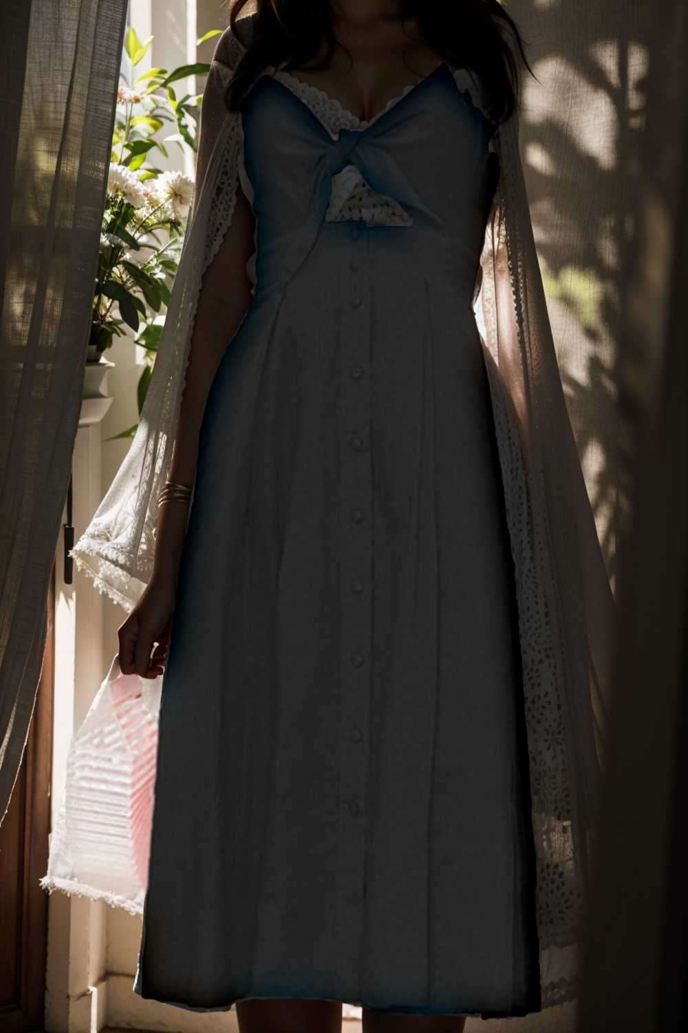 floral v neck tie spaghetti strap beach midi dress
