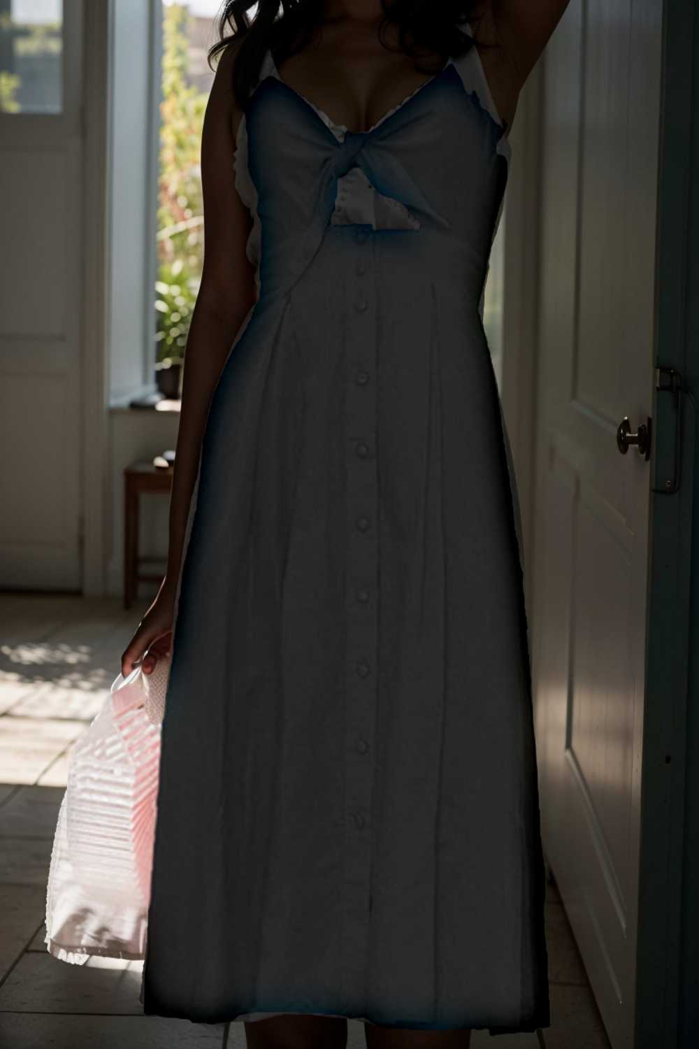 floral v neck tie spaghetti strap beach midi dress