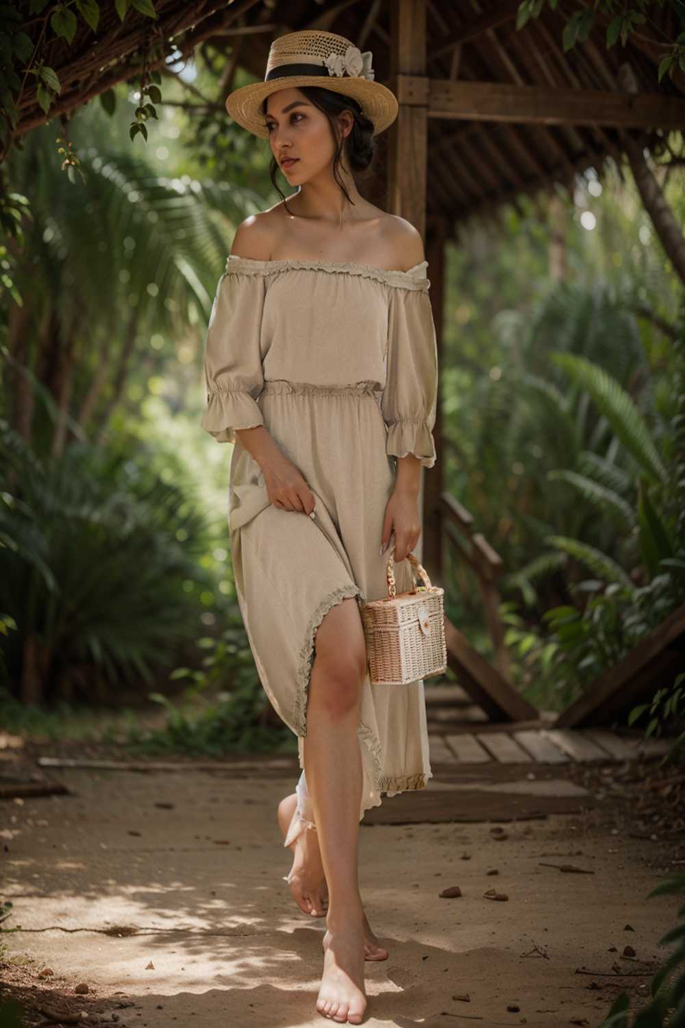 frilled off shoulder flounce sleeve midi dress