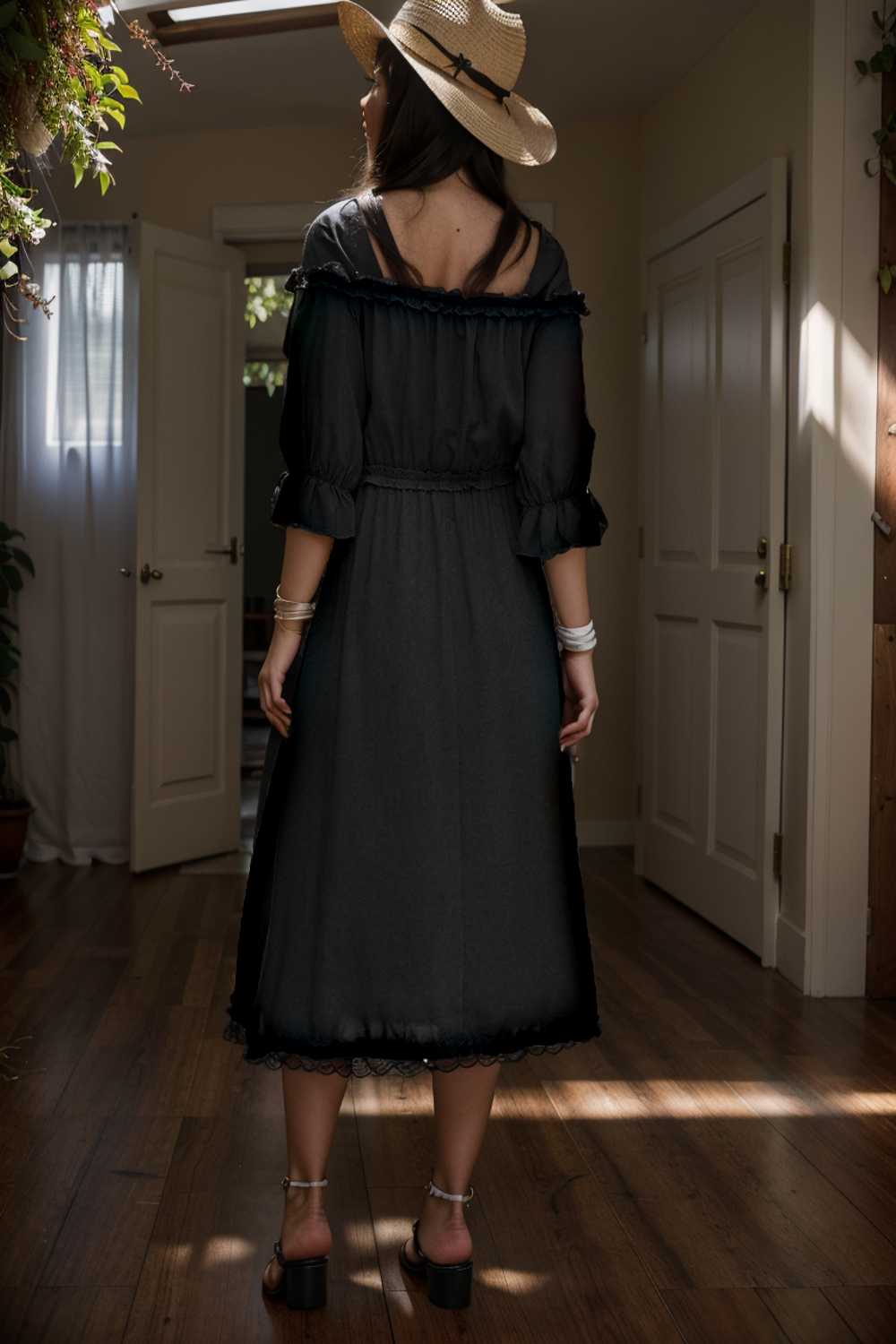 frilled off shoulder flounce sleeve midi dress