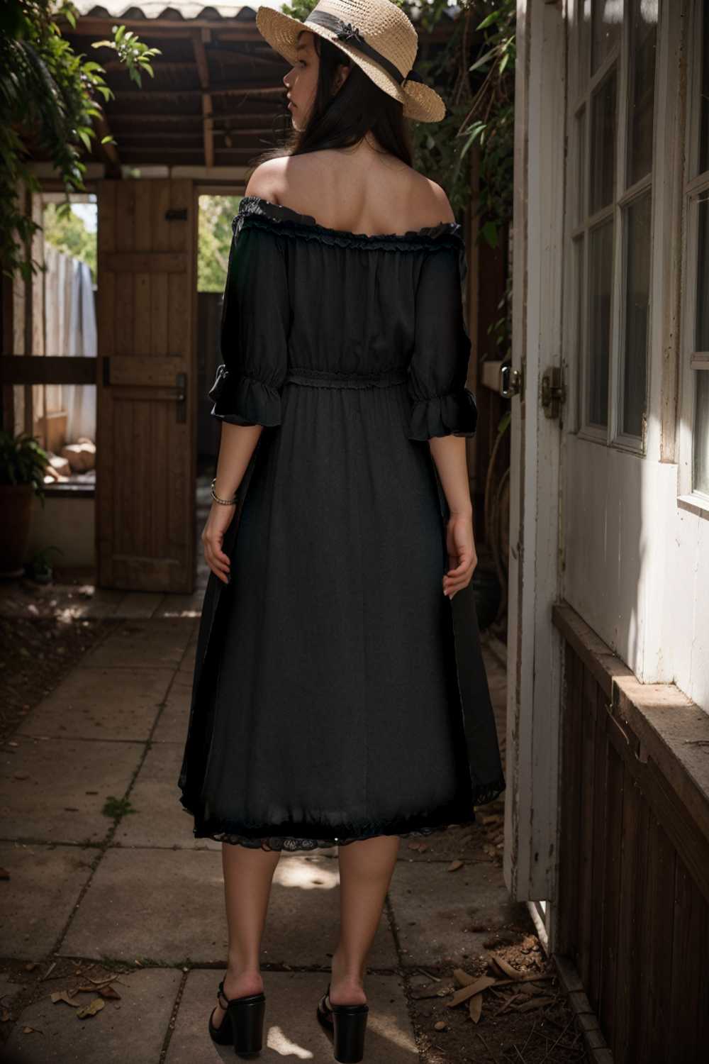 frilled off shoulder flounce sleeve midi dress