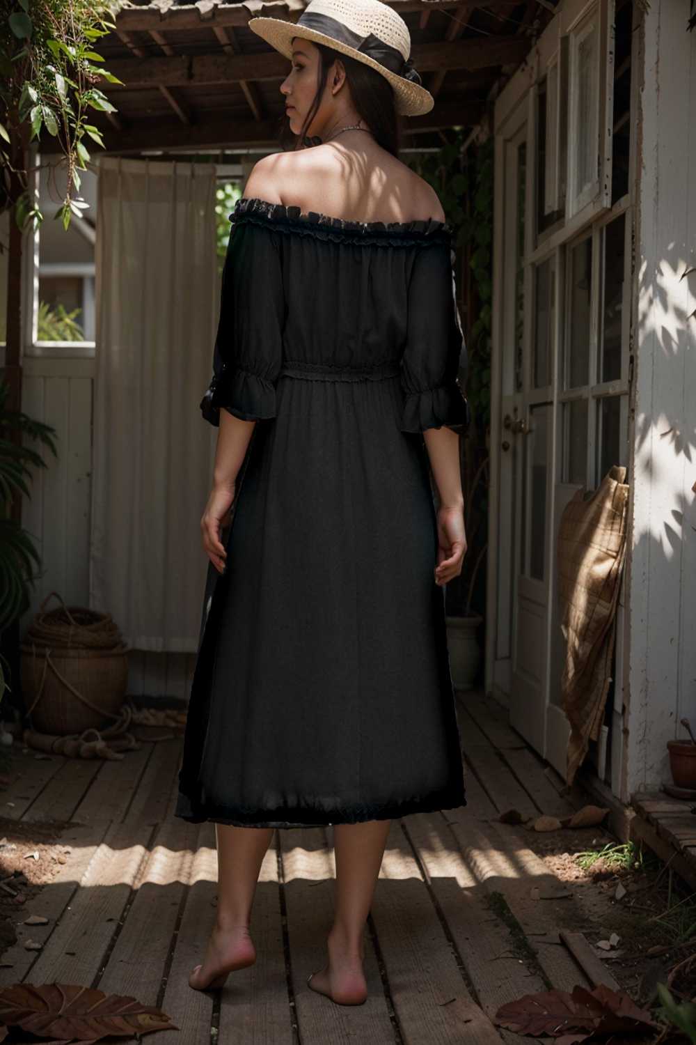 frilled off shoulder flounce sleeve midi dress