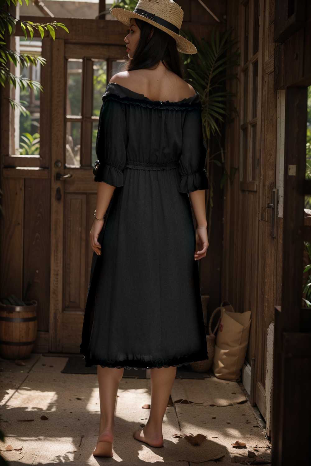 frilled off shoulder flounce sleeve midi dress