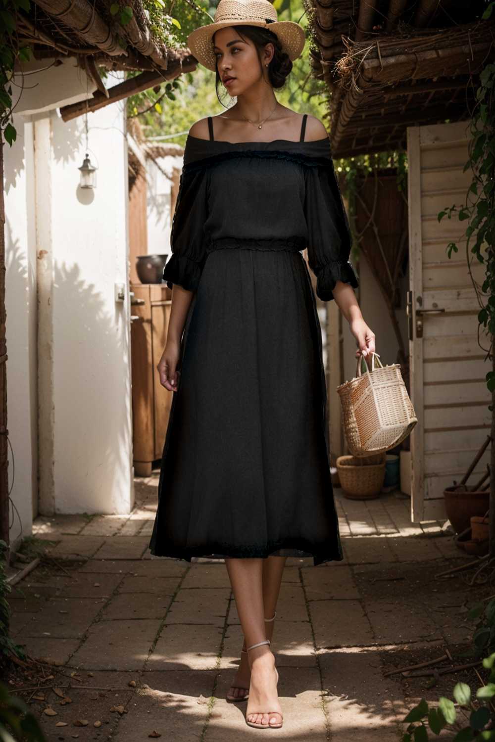 frilled off shoulder flounce sleeve midi dress