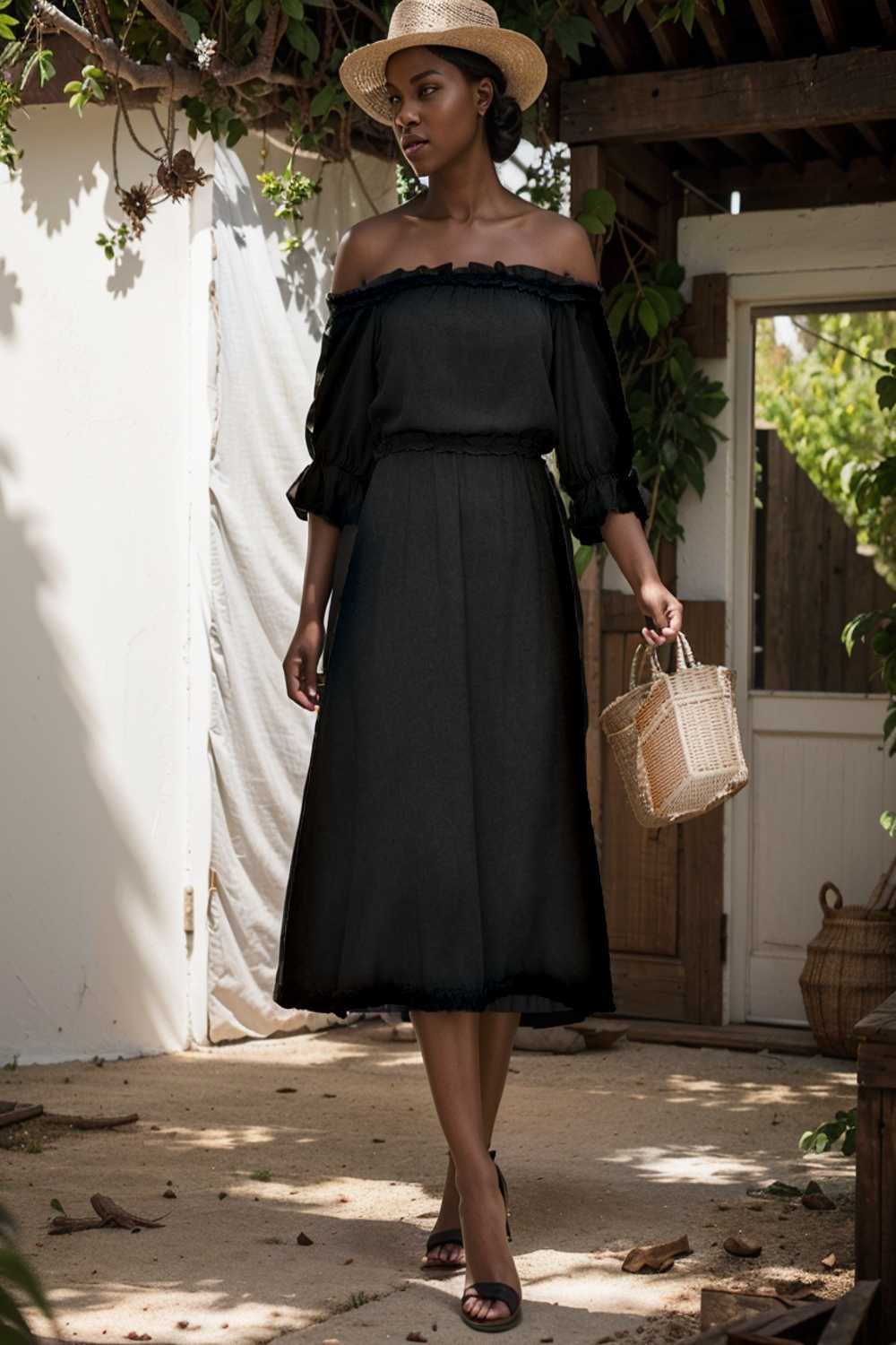 frilled off shoulder flounce sleeve midi dress