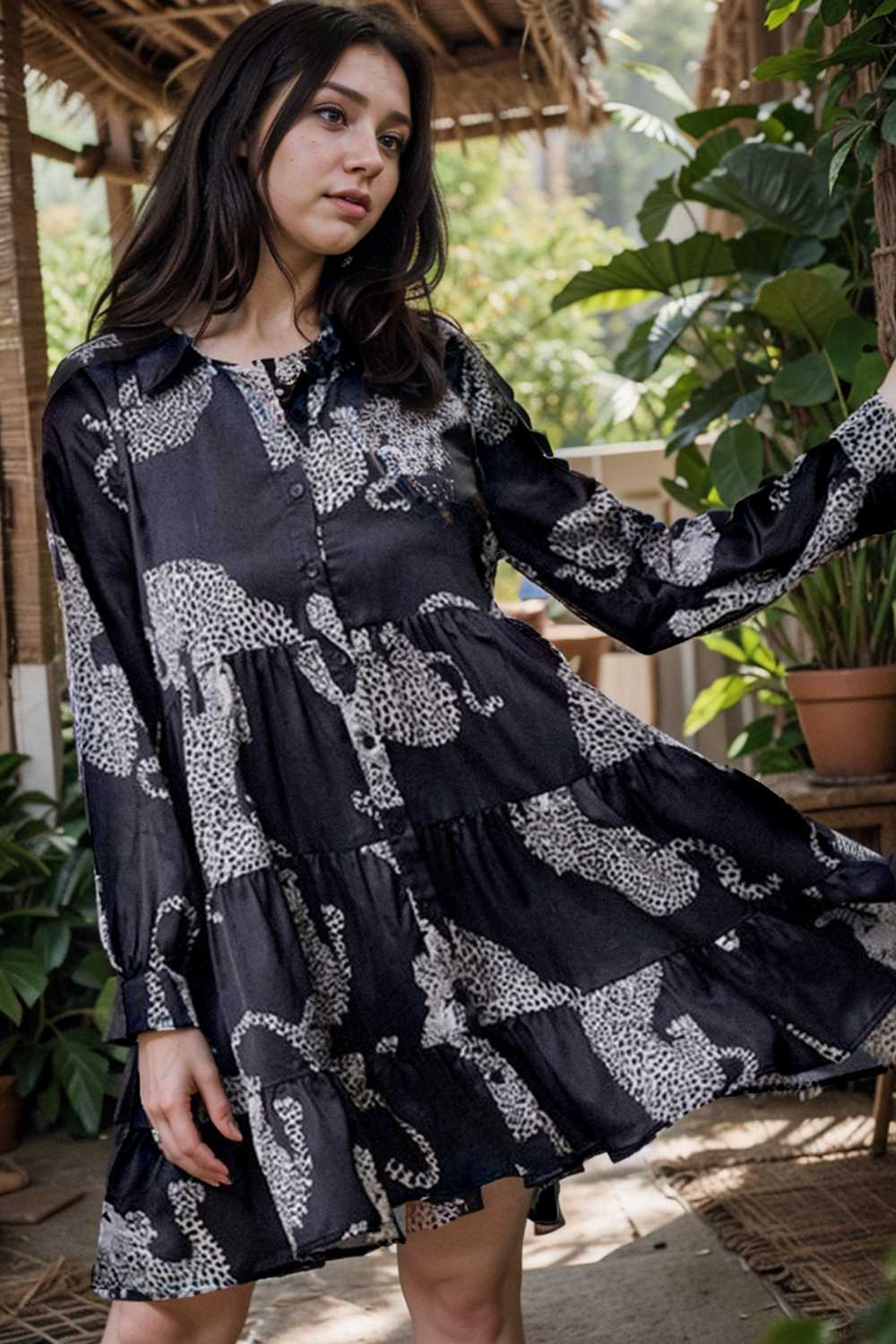 leopard print collared button up shirt dress with ruffled sleeves