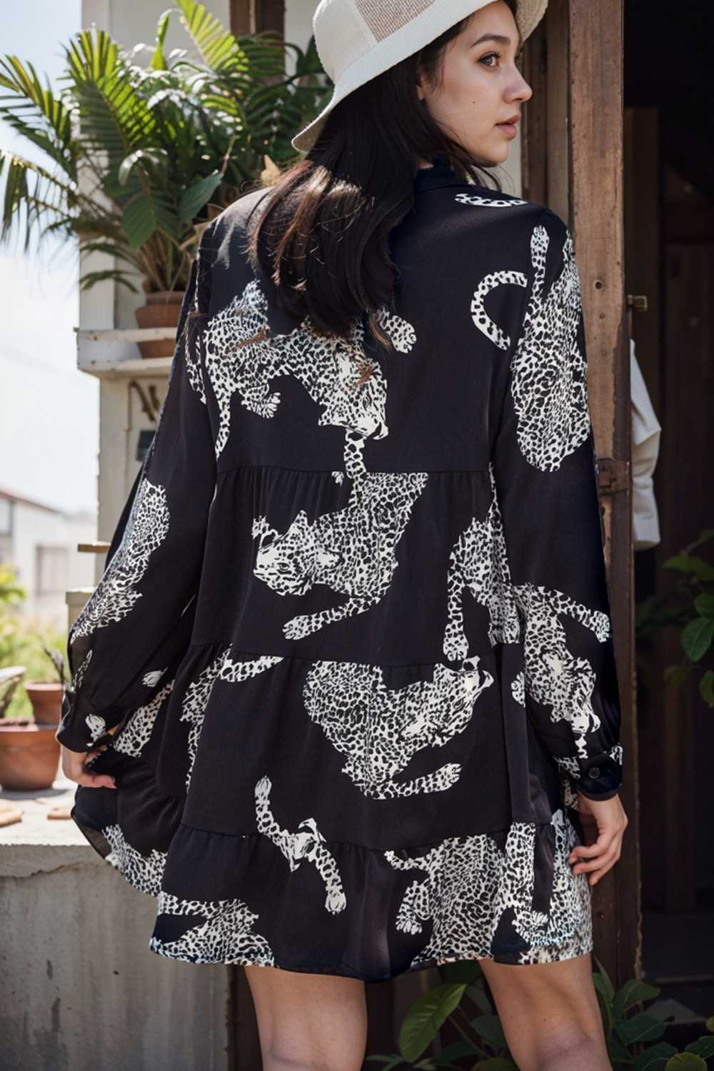 leopard print collared button up shirt dress with ruffled sleeves