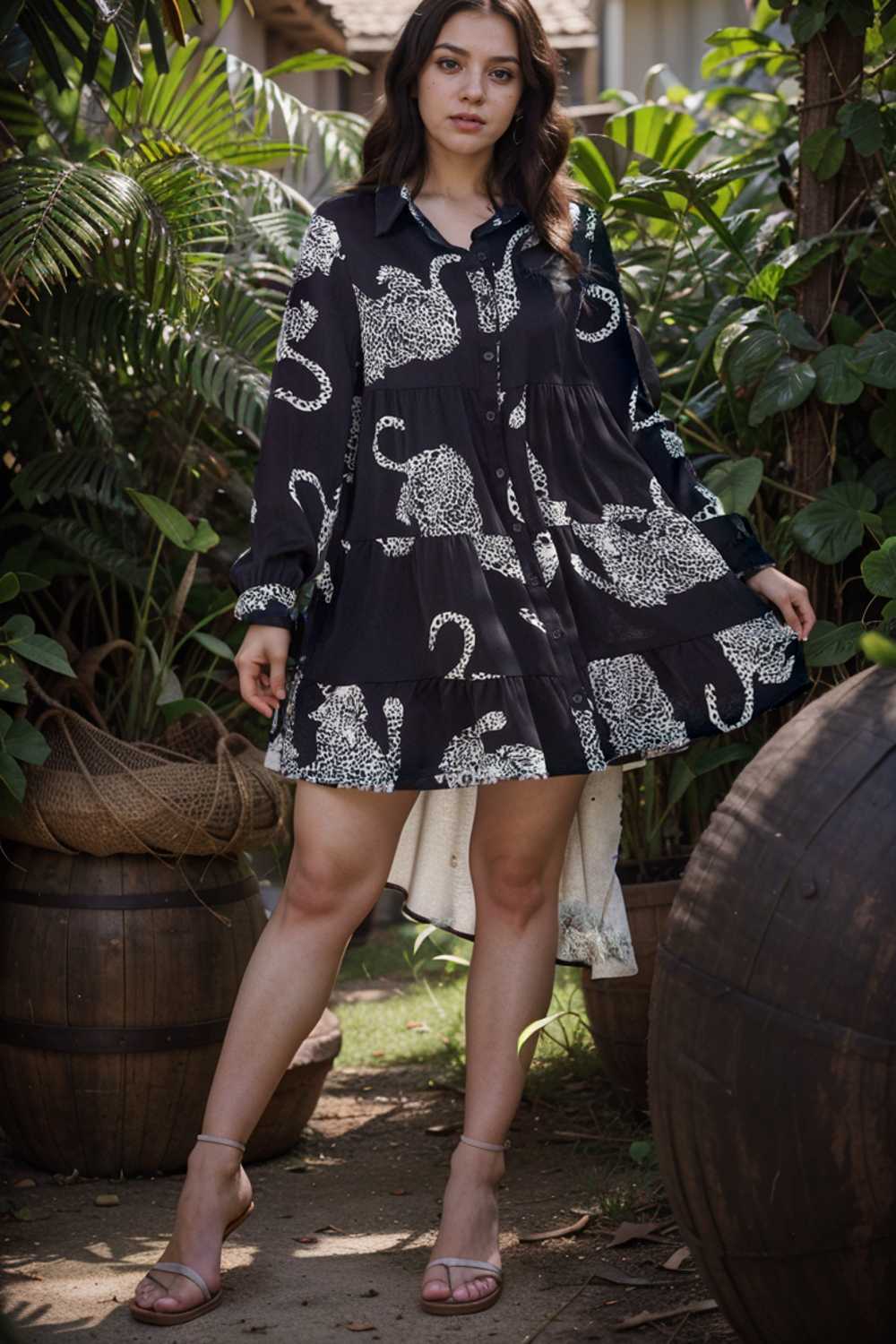 leopard print collared button up shirt dress with ruffled sleeves