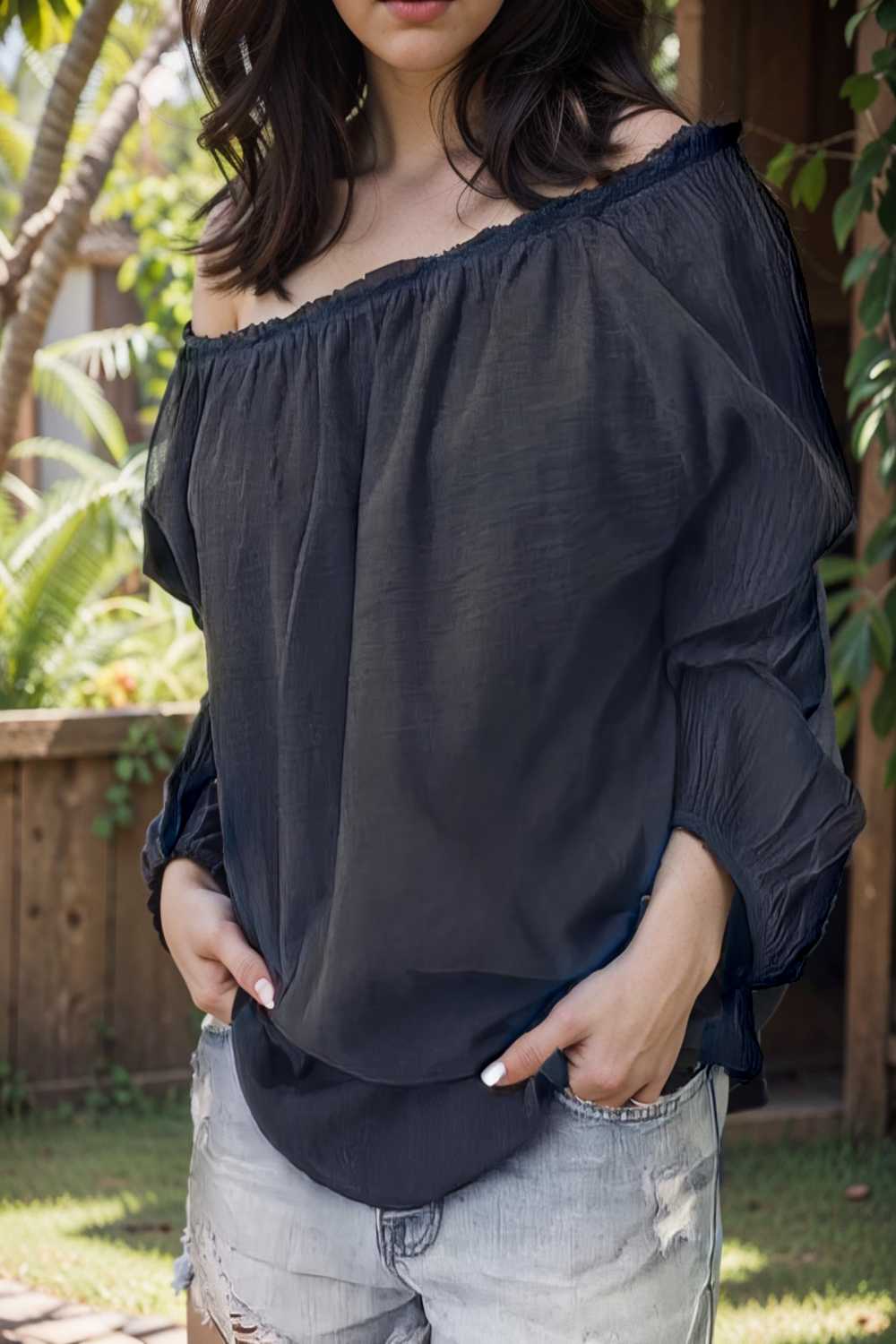 one shoulder elastic pleated long sleeve t shirts