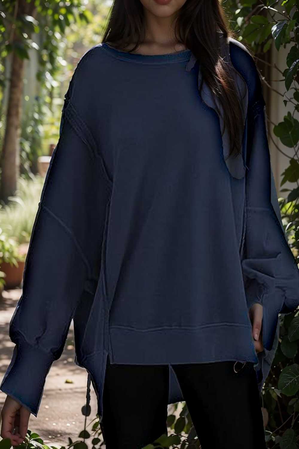 oversized crewneck pullover workout long sleeve hoodie
