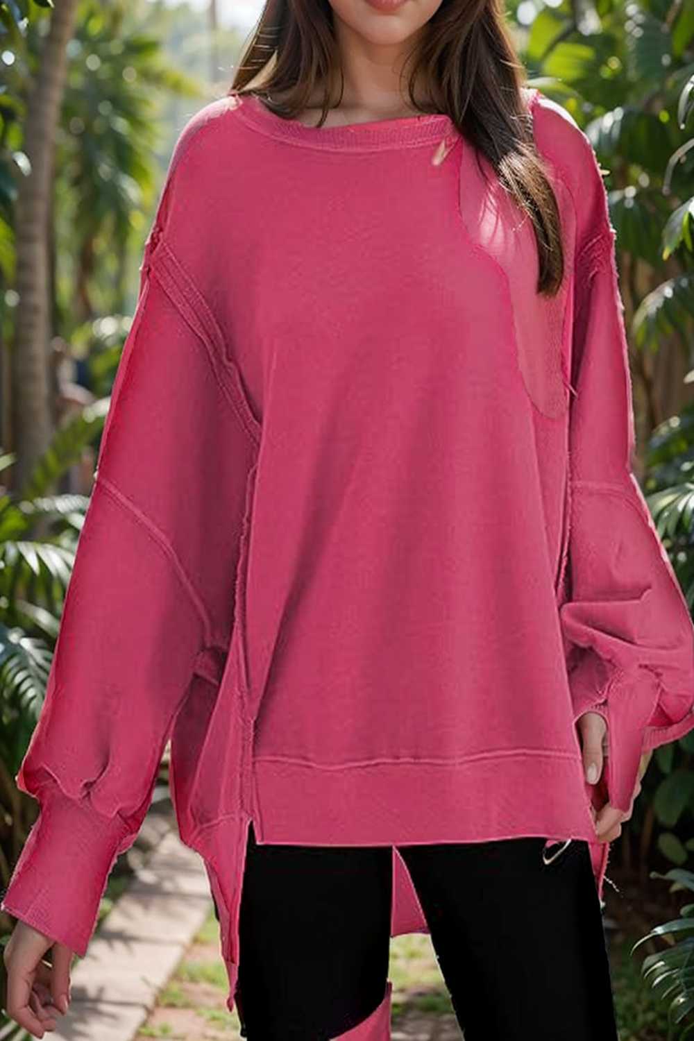 oversized crewneck pullover workout long sleeve hoodie