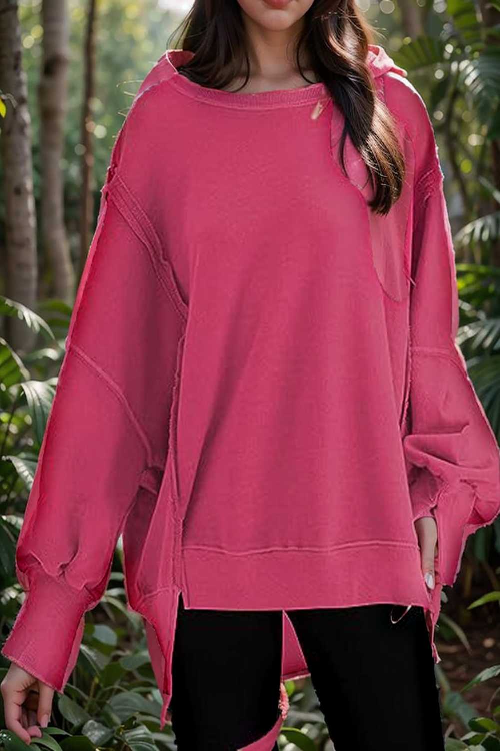 oversized crewneck pullover workout long sleeve hoodie