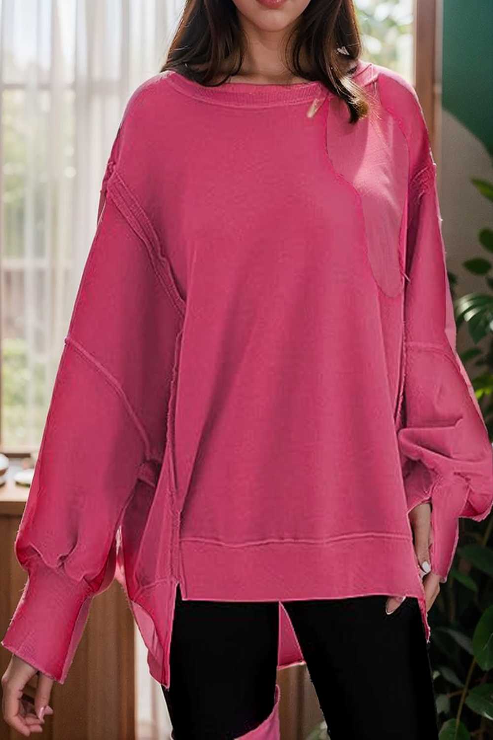 oversized crewneck pullover workout long sleeve hoodie