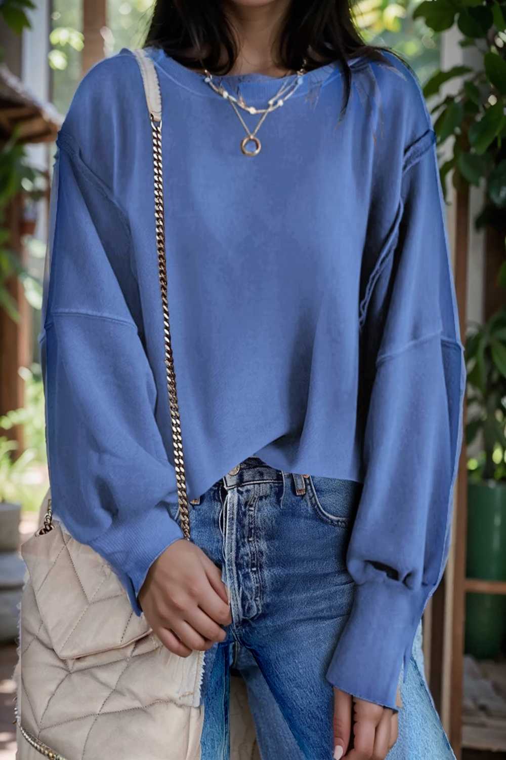oversized crewneck pullover workout long sleeve hoodie
