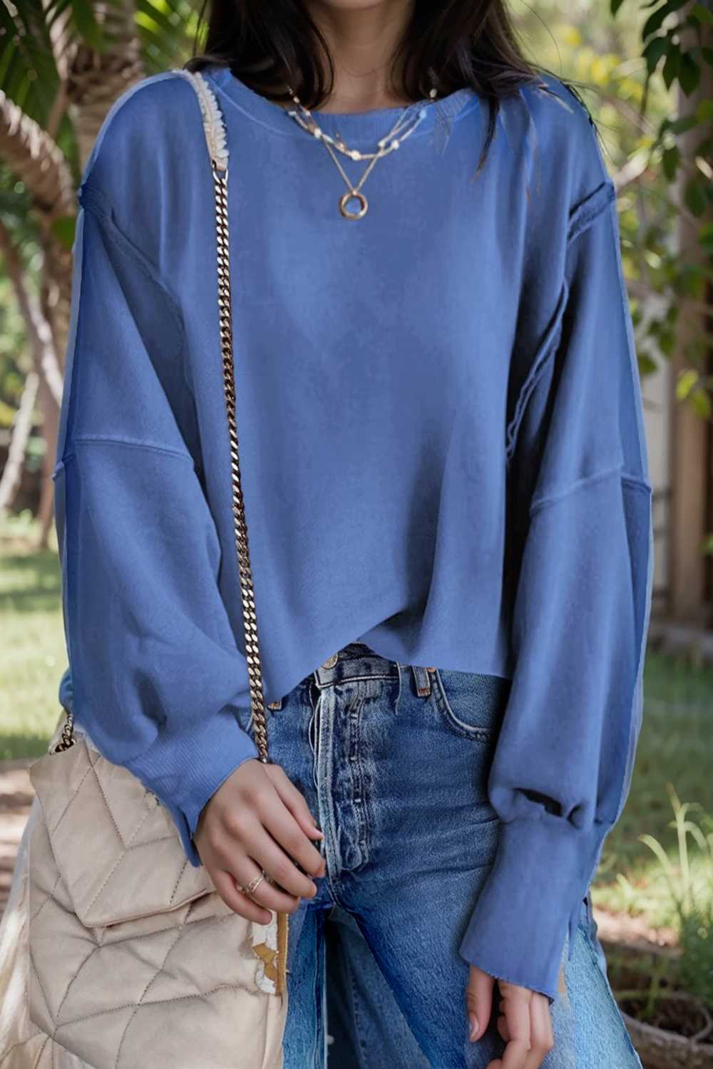 oversized crewneck pullover workout long sleeve hoodie
