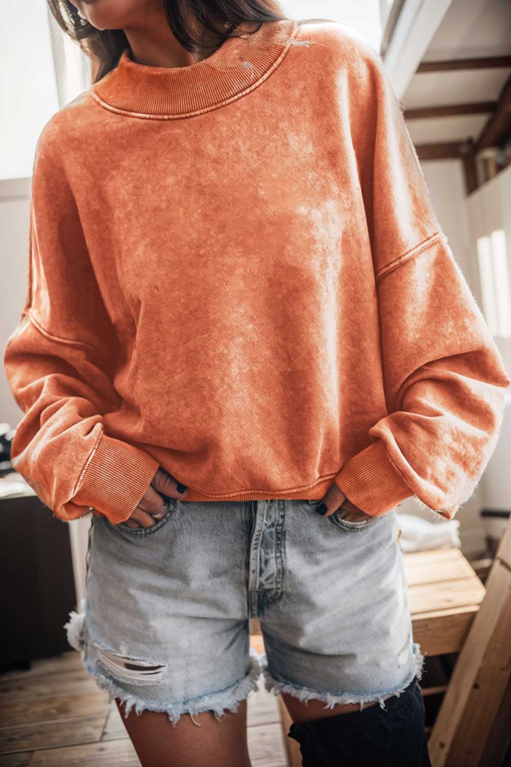 oversized crewneck pullover workout long sleeve hoodie