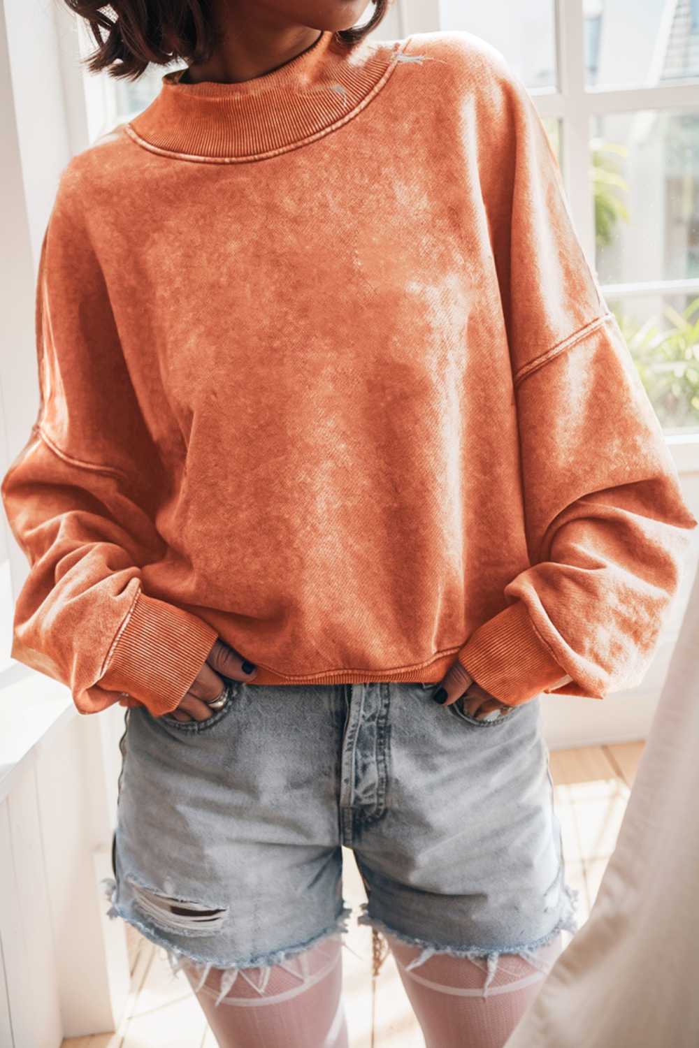 oversized crewneck pullover workout long sleeve hoodie