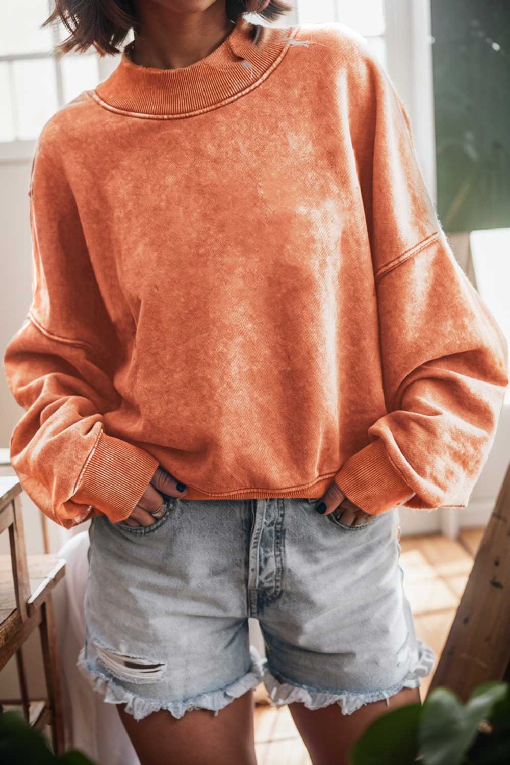 oversized crewneck pullover workout long sleeve hoodie