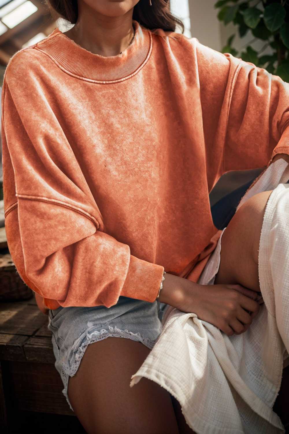 oversized crewneck pullover workout long sleeve hoodie